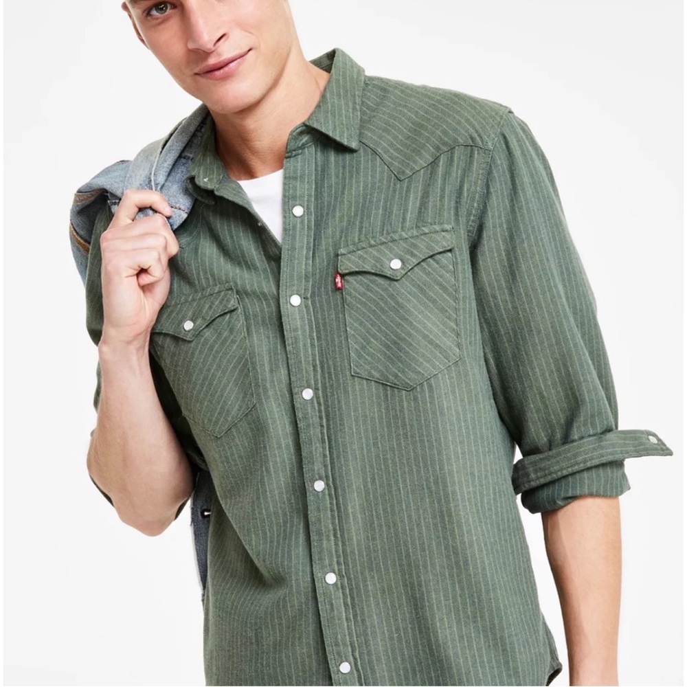 Levi's Olive Striped Casual Shirt